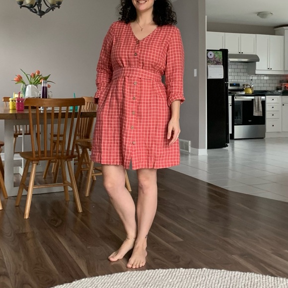 notPERFECTLINEN Dresses & Skirts - NotPerfectLinen Chora Dress Raspberry Grid Medium with Mods